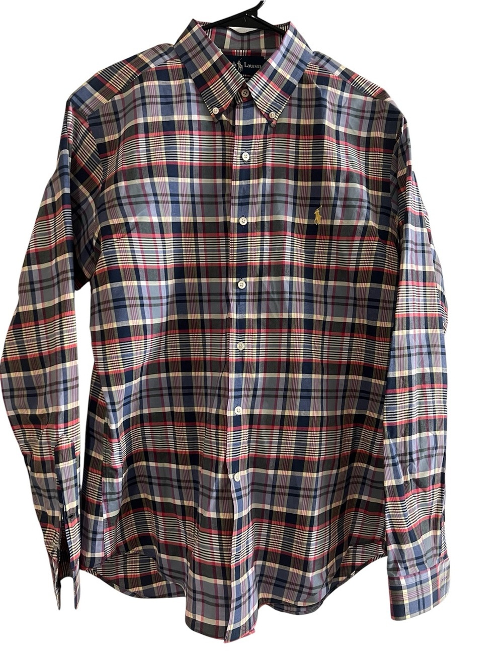 Ralph Lauren Navy, Red & White Plaid Button-Down Shirt - Size Large